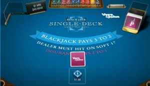 シングルベットブラックジャックのプレイ画面