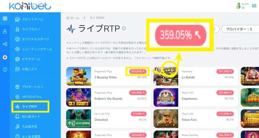 コニベット　ライブRTP