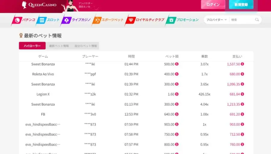 新クイーンカジノ　最新ベット情報