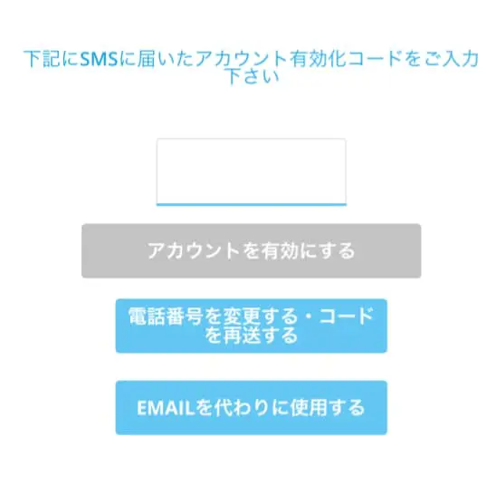 認証コードを入力する画面